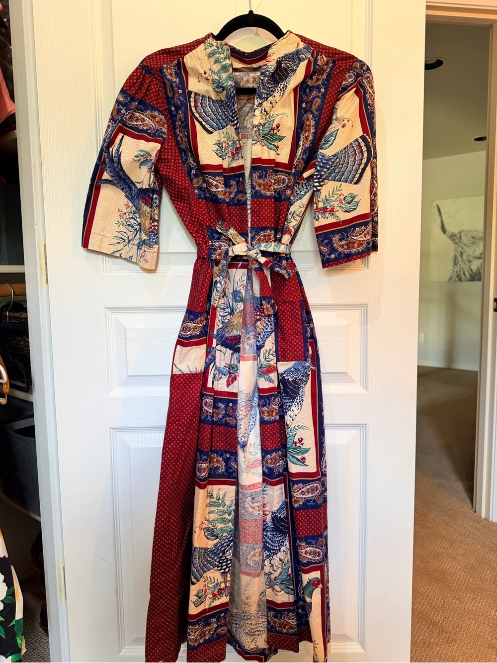 Vintage BANGER handmade Paisley and Bird Print Robe